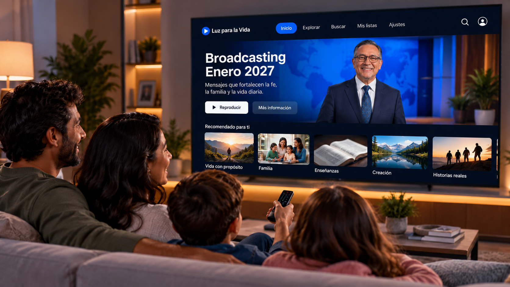 Family watching content on TV